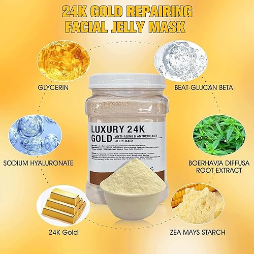 Miniatura 7 de Mascarilla de gelatina para cara, bikini y axilas, oro de 24 quilates, tamaño profesional, 23 onzas (oro de 24 quilates)