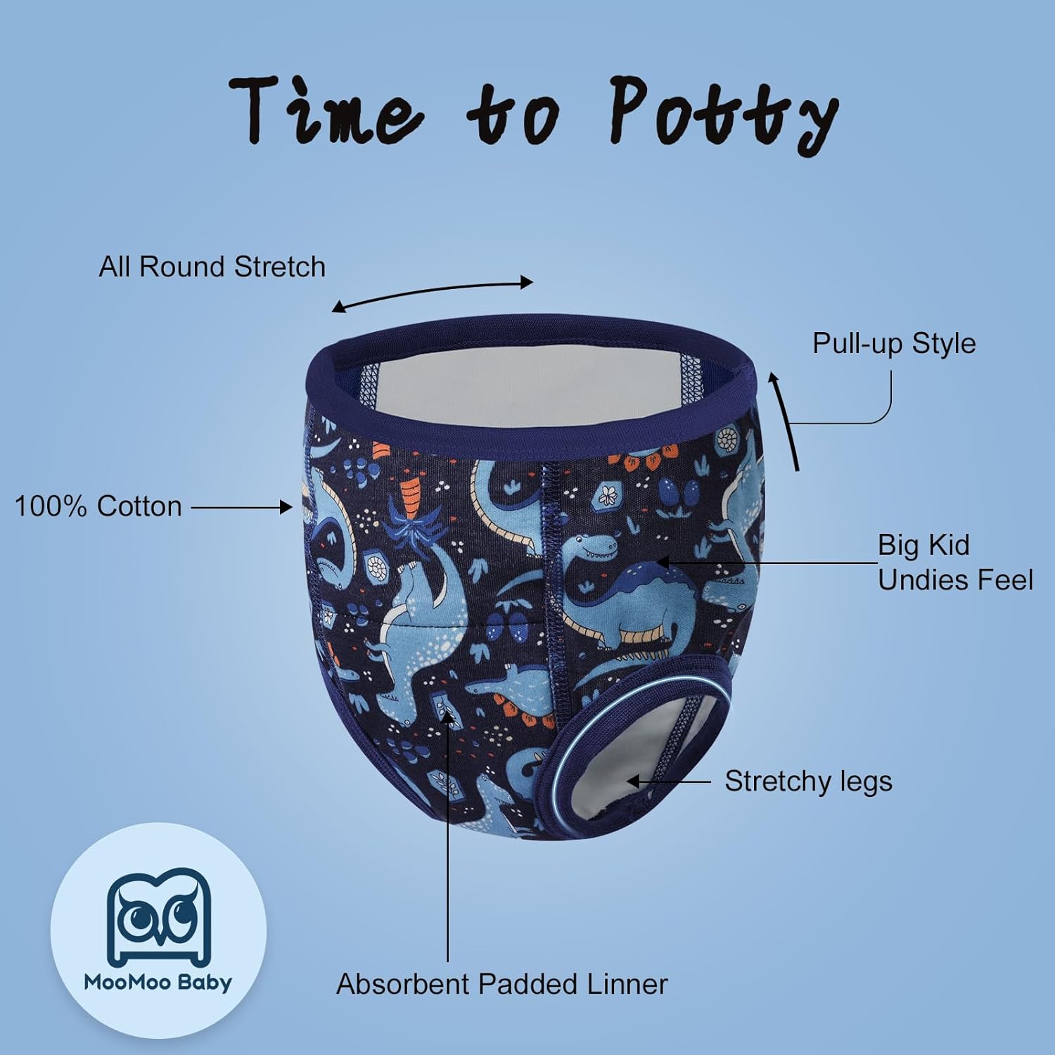 MooMoo Baby Absorbent Potty Training Underwear 6 Packs Cotton Training Pants for Boys and Girls 2T-9T - Image 4