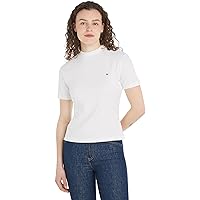 Tommy Hilfiger Donna T-Shirt Maniche Corte Slim Cody Scollo Rotondo