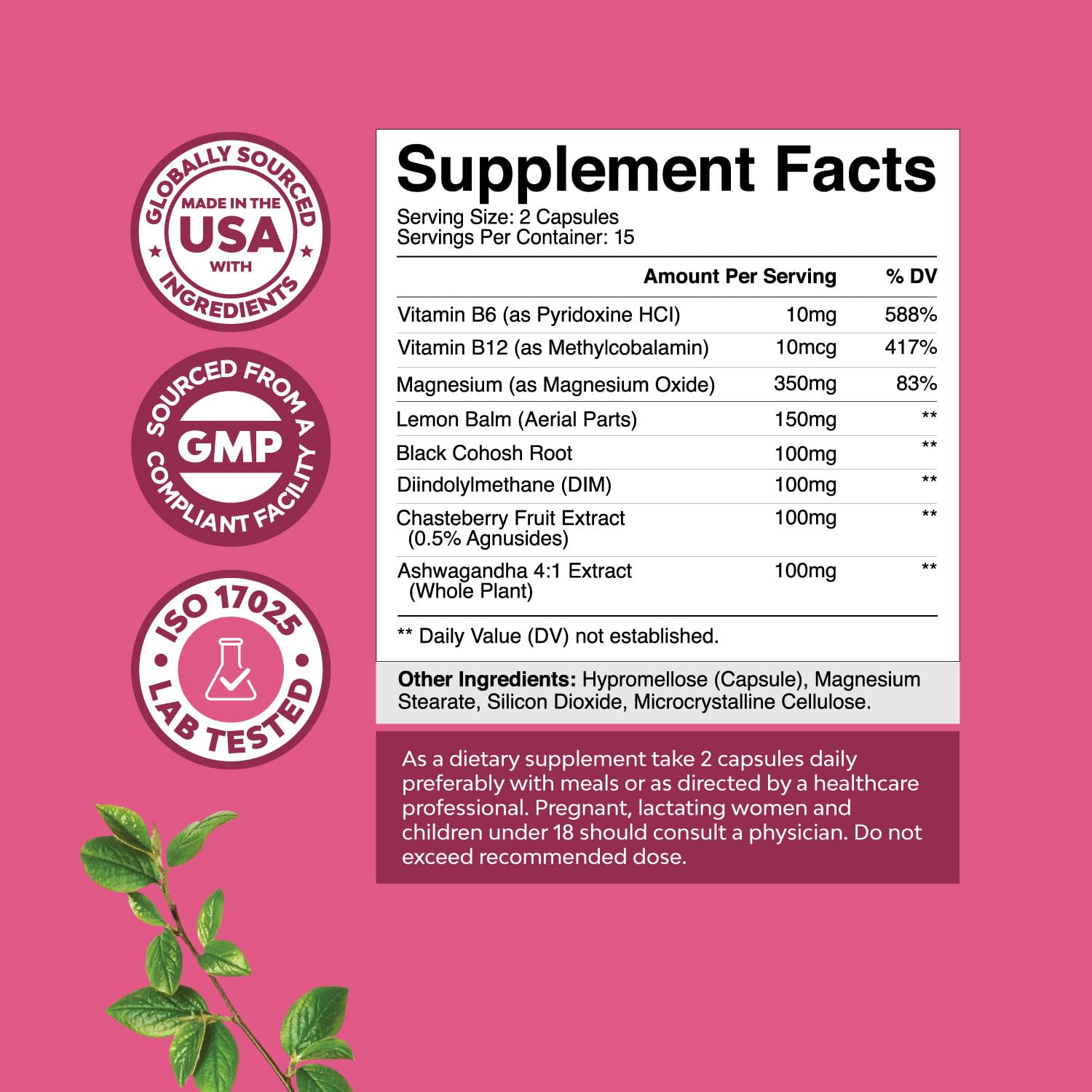 PMS Support Supplement for Women – Hormone Balance for Women & Menstrual Ease with DIM, Chasteberry, Black Cohosh & Ashwagandha - for Period Cramps Ease, Menopause Bloating, Mood Swing – 30 Ct — Amazon image 8