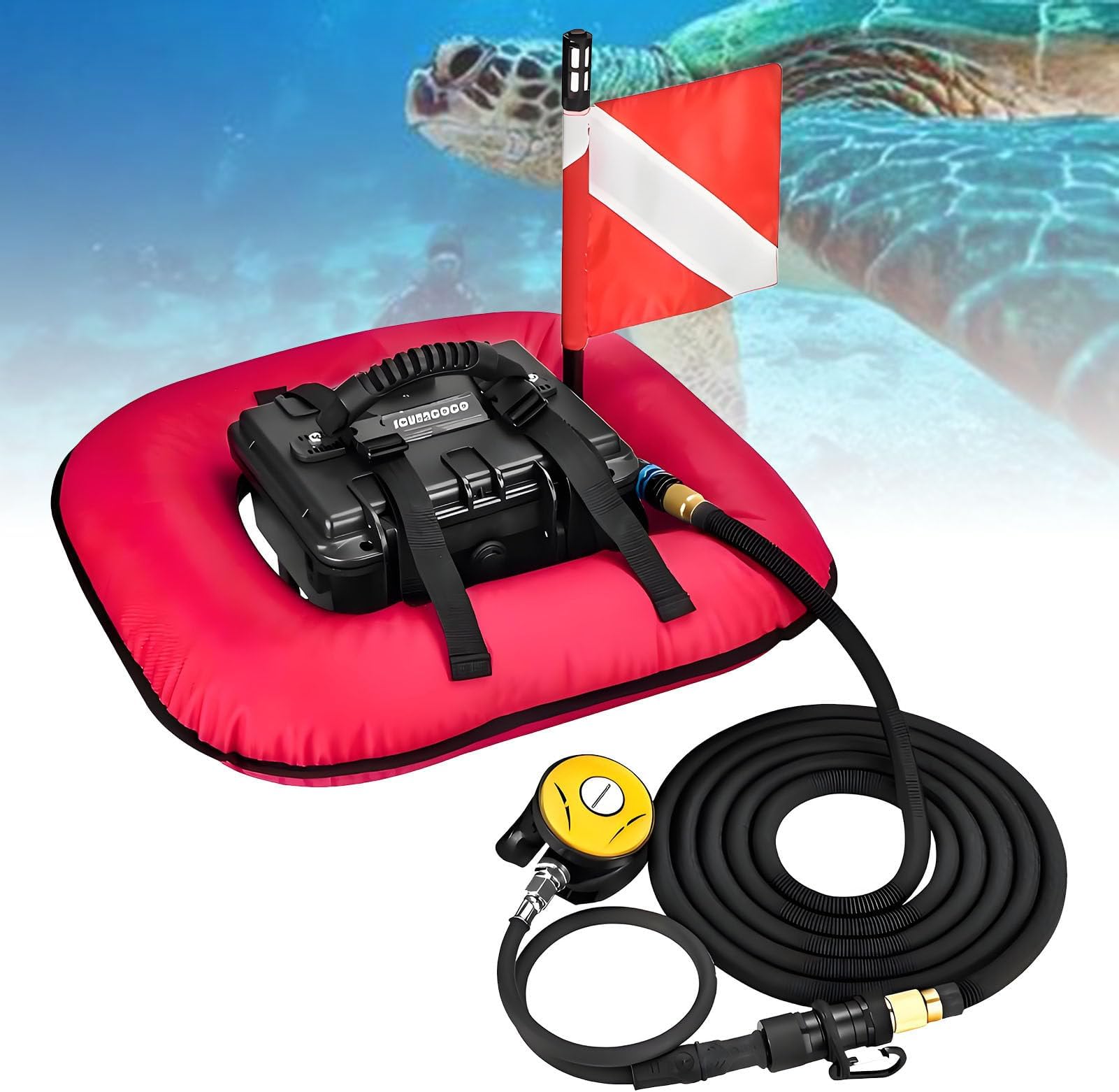 Diving Ventilator Scuba Tank Diving System 60-70 Min Hookah Air Buddy Underwater Breathing System Portable Lungs Breathing Device Red-2batteries