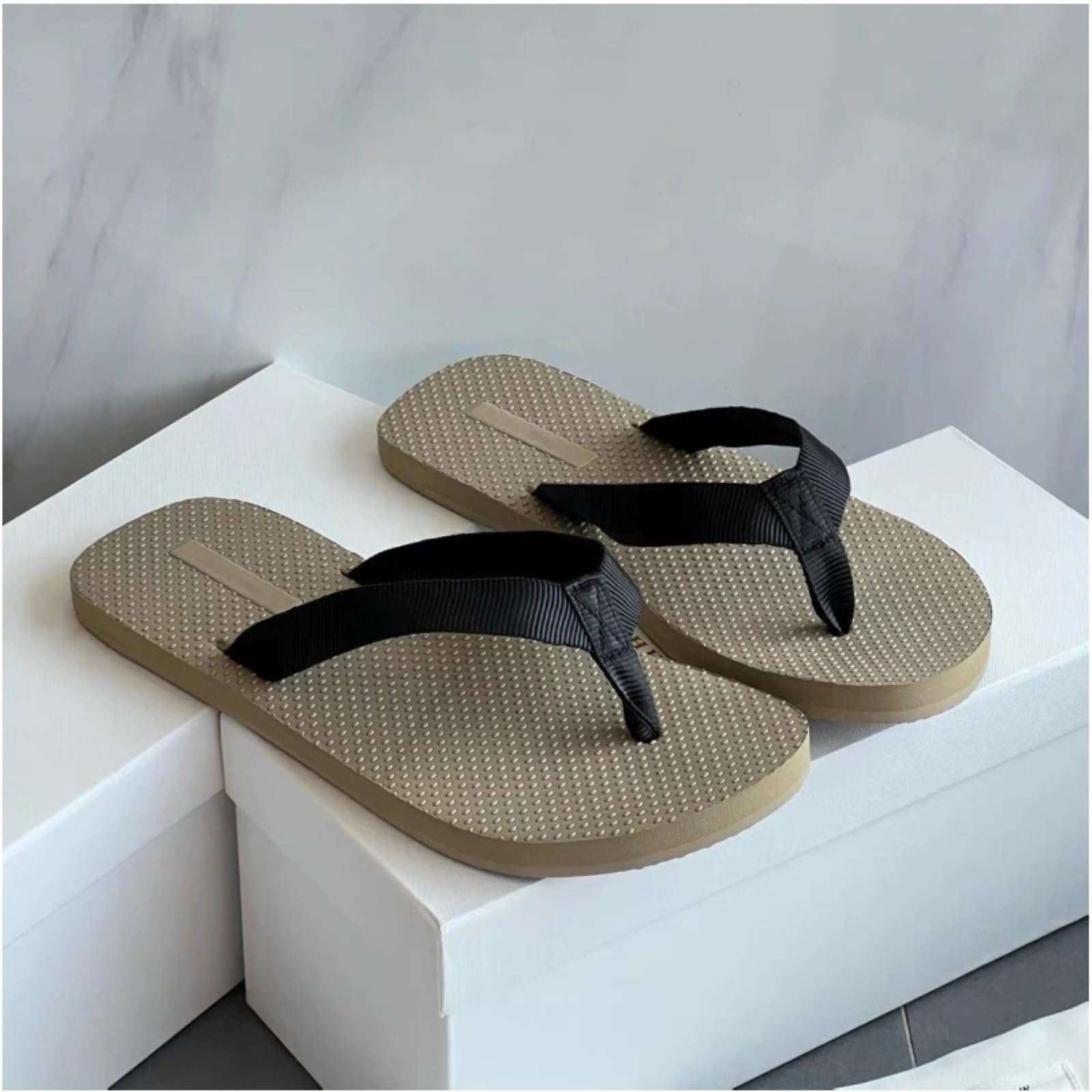 Chanclas Unisex Masaje Punto Chanclas, Correa De Contraste Antideslizante Goma Tanga Sandalias, Piscina Playa Zapatos Casuales para Hombres Y Mujeres-Black Flat Bottom-35