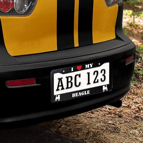 Miniatura 7 de Marco de matrícula con texto en inglés "I Love My Beagle" con corazón rojo decorativo de metal para placa de automóvil, etiqueta de regalo para