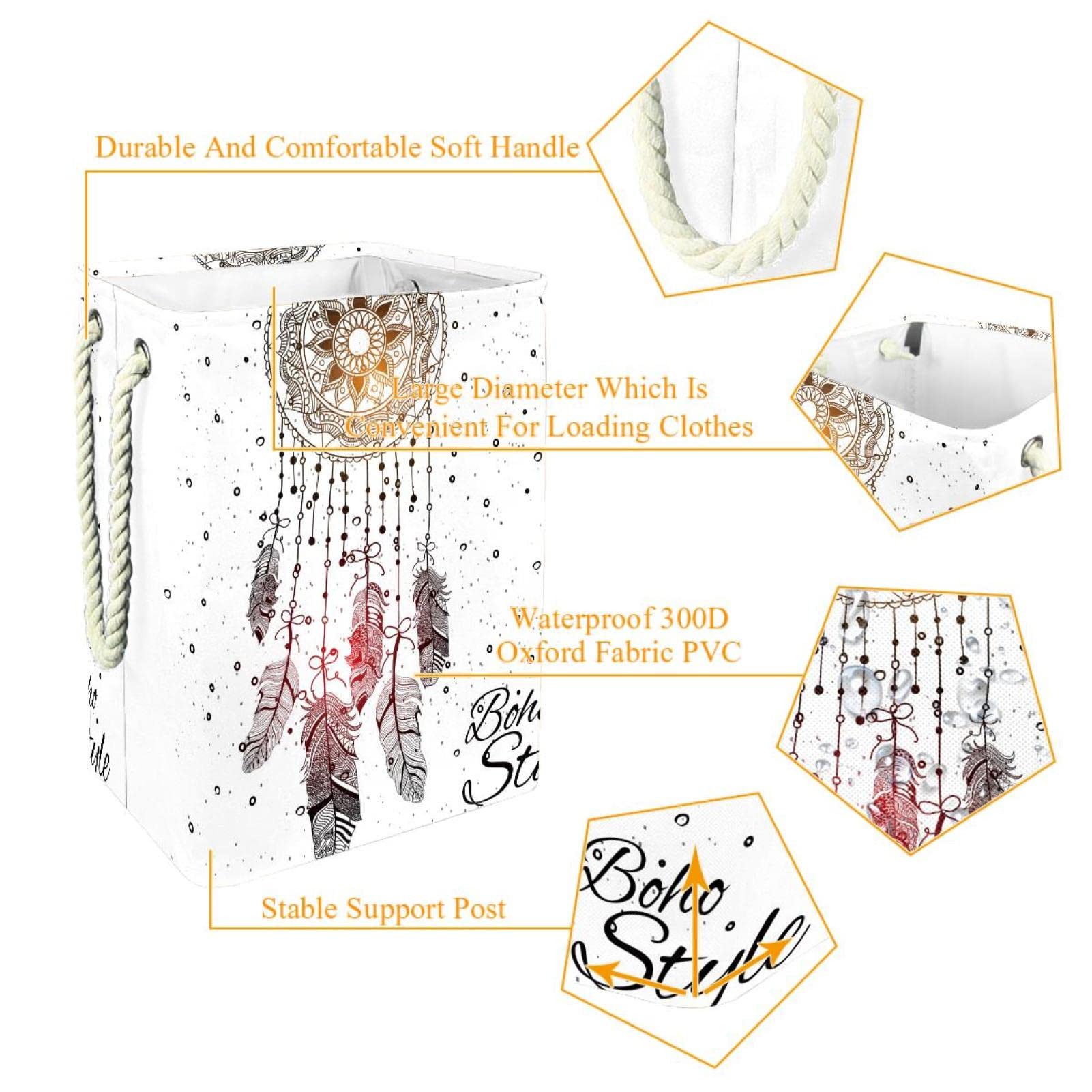 Bohemia Boho Stil Traumfänger Feder, großer Wäschekorb mit robustem Griff, Aufbewahrungskorb für schmutzige Kleidung für Schlafzimmer, Badezimmer, Studentenwohnheim