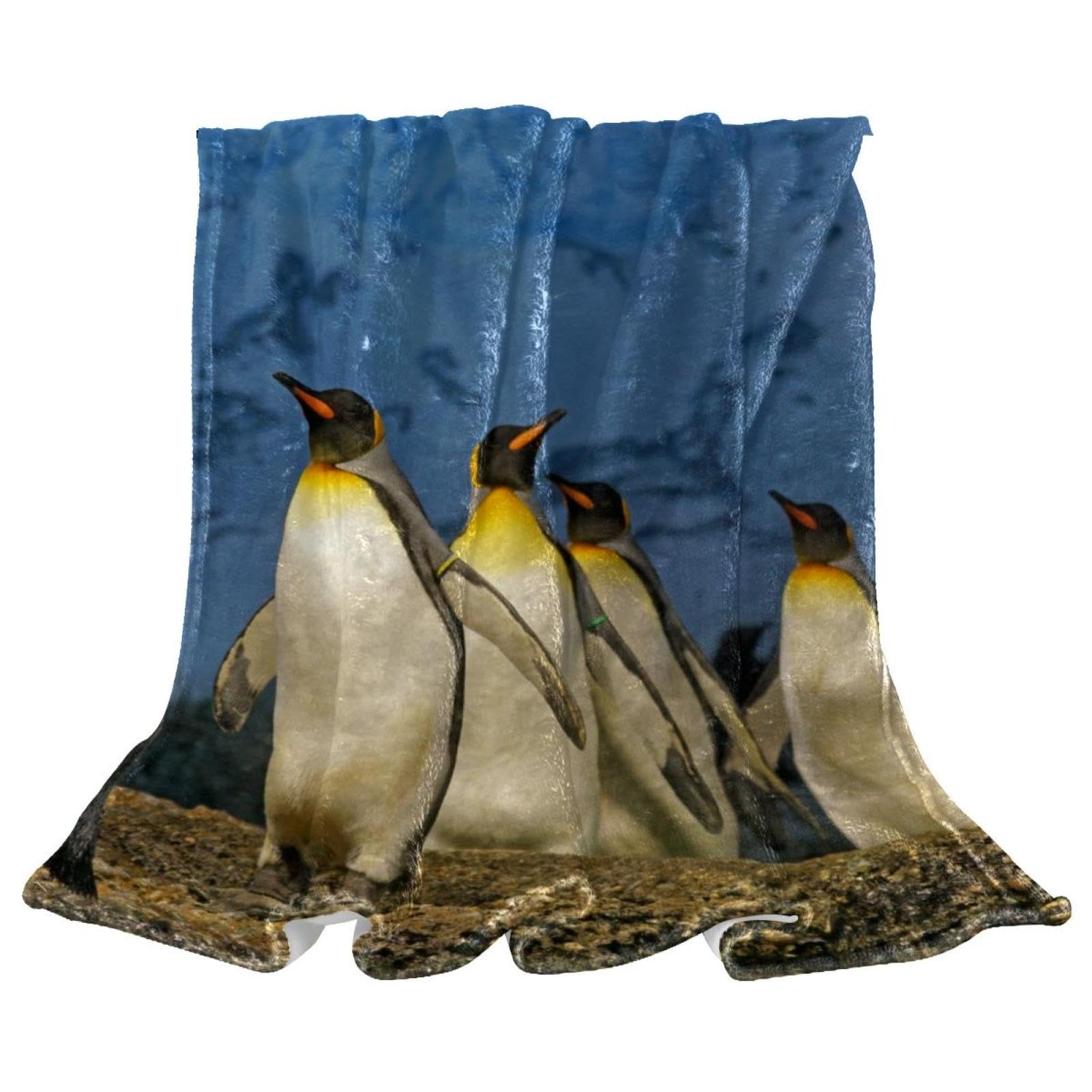 Couverture polaire pingouin plaid chaud et doux 150x200cm pour lit et canapé