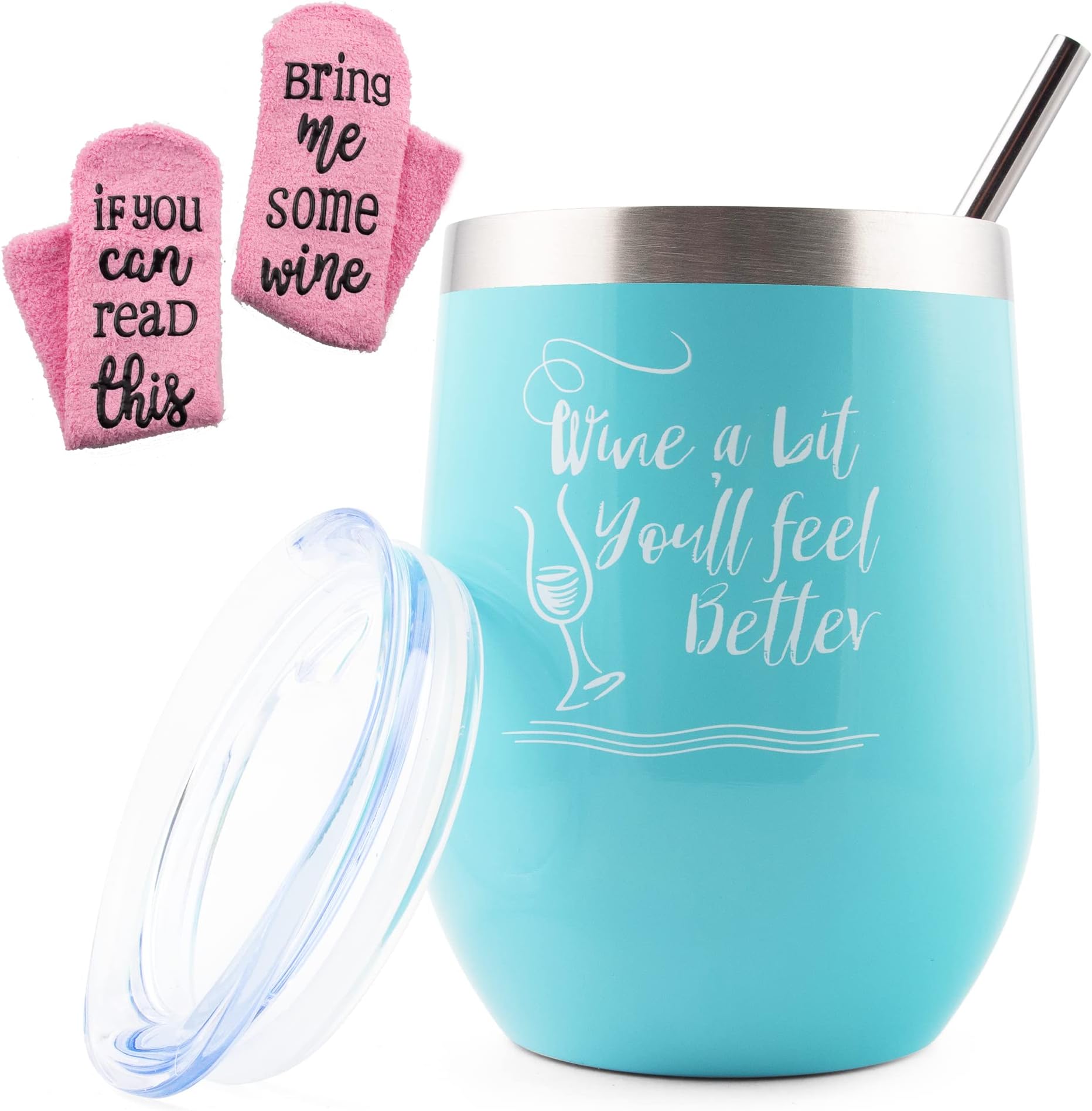 Wine Gifts Set, Wine Tumbler + Wine Socks - Perfect Wine Lovers Gifts for Women Girls Lovers (Wine Tumbler & Socks)