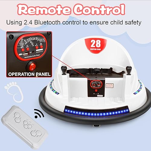 Miniatura 4 de Edostory Coche de parachoques eléctrico para niños de 12 V, 3 velocidades para niños pequeños, autos de juguete para bebés de 1.5 a 8 años,