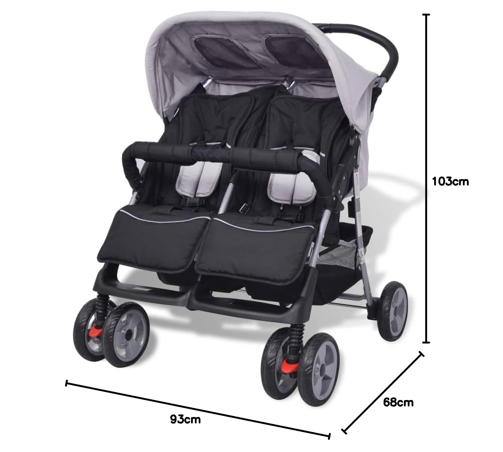 LAPOOH Passeggino Gemellare in Acciaio Grigio e Nero,Bebè e Bimbi,Trasporto Bebè,Passeggini(SPU:10110)