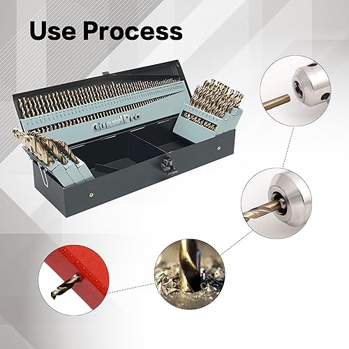 Miniatura 5 de Juego de 115 brocas de cobalto, acero de alta velocidad, punta de 135 grados, kit de brocas de longitud de giro para metal endurecido, plástico y