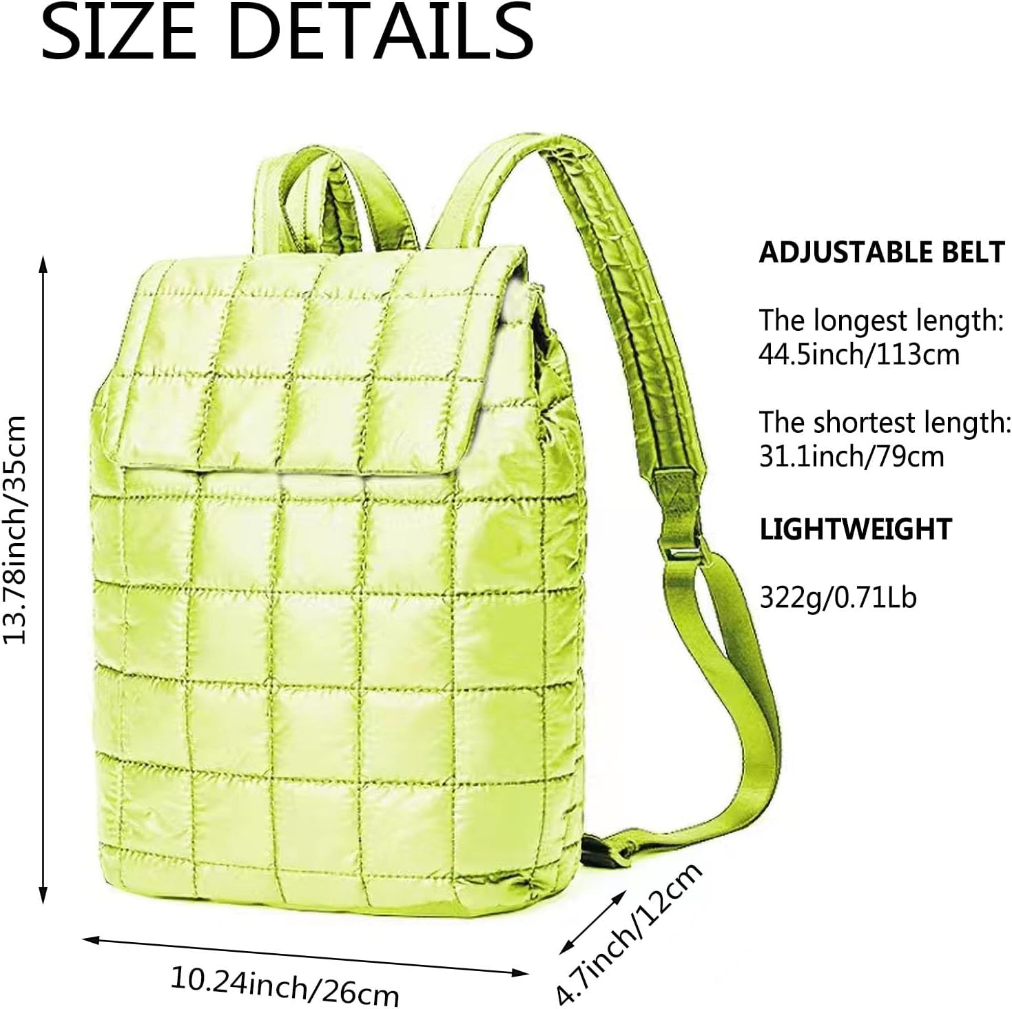 Niumike 10L Quilted Casual Daypacks Lightweight Shoulder Bag Solid Color Waterproof Nylon Flap Backpack for Traveling Hiking