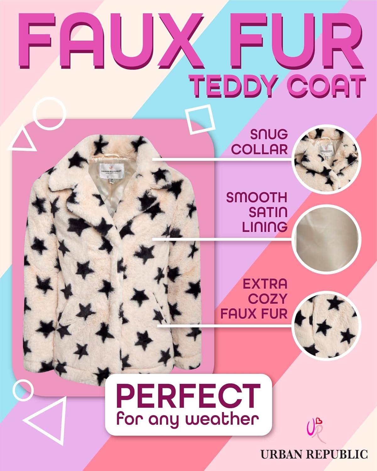 URBAN REPUBLIC Girls Jacket - Warm Long Length Plush Ultra Soft Faux Fur Jacket Teddy Coat for Girls (Sizes 7-16) - Image 3