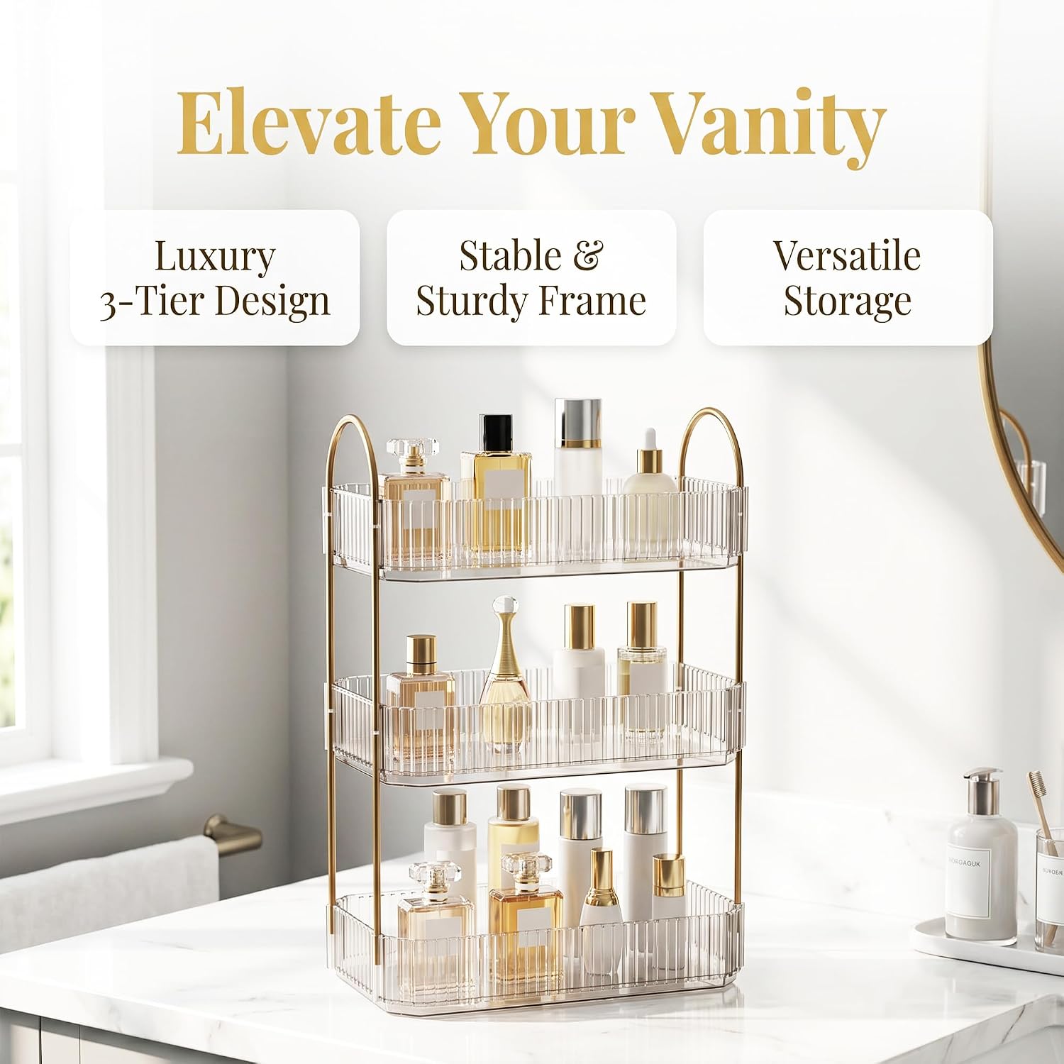 3-Tier Bathroom Countertop Organizer, Skincare Vanity Shelf Clear