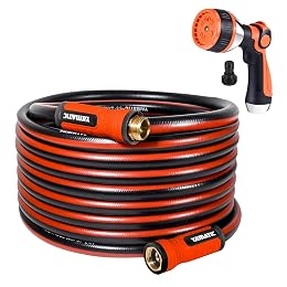 YAMATIC Garden Hose 50ft x 5/8in, Durable Water Hose with 10 Function Hose Nozzle, Swivel Handle, Kinkless, Leakproof, 3/4" Solid Brass Connections for Backyard Lawn Car Wash