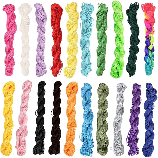 Corsehild 20 PCS Premium Silk Nylon Cord 1mm Chinese Knotting Cord Polyester Cord Rope Kumihimo Macrame Thread Cord Beading String for DIY Necklace Bracelet Craft Making (20 Colors, 27m Each Color)