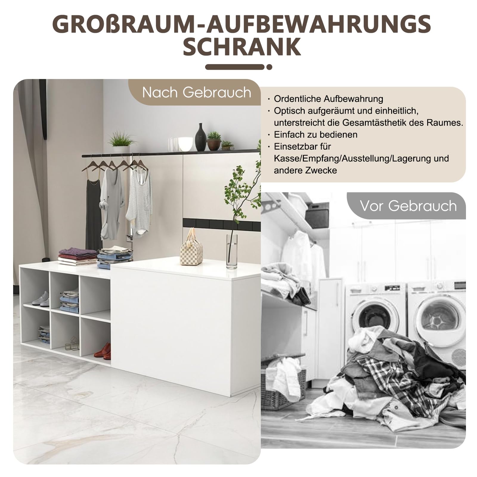 Empfangstheke, Modern Empfangstresen mit Schließfach und 2-Stufigem Design, 140–240 cm Großer Thekentisch, Geeignet für Salons, Büros, Lobbys, Einzelhandelsgeschäfte