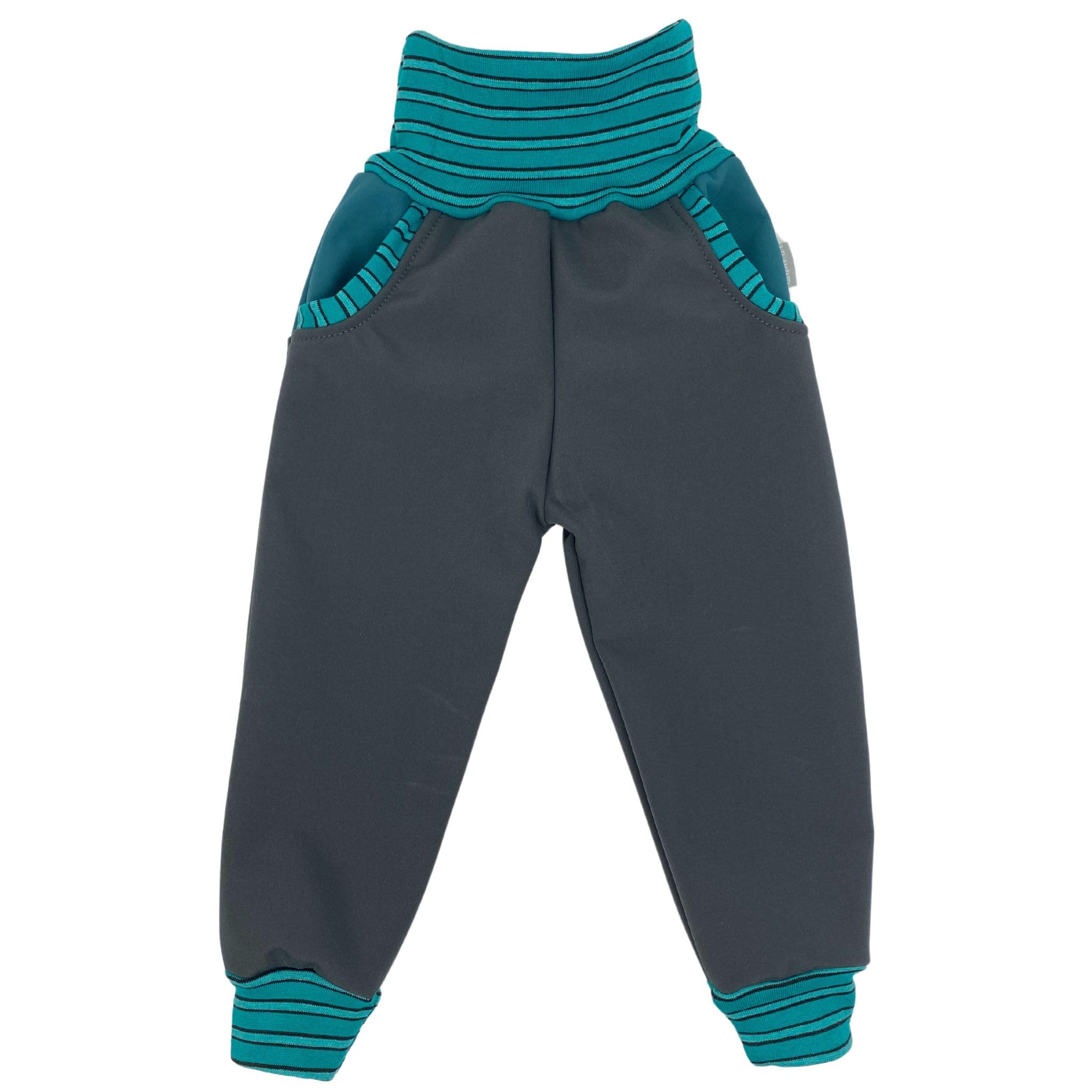 Lilakind“ Baby Kinder Softshell Pumphose Matschhose Regenhose Dunkelgrau Petrol Gestreift Gr. 68-146 - Made in Germany