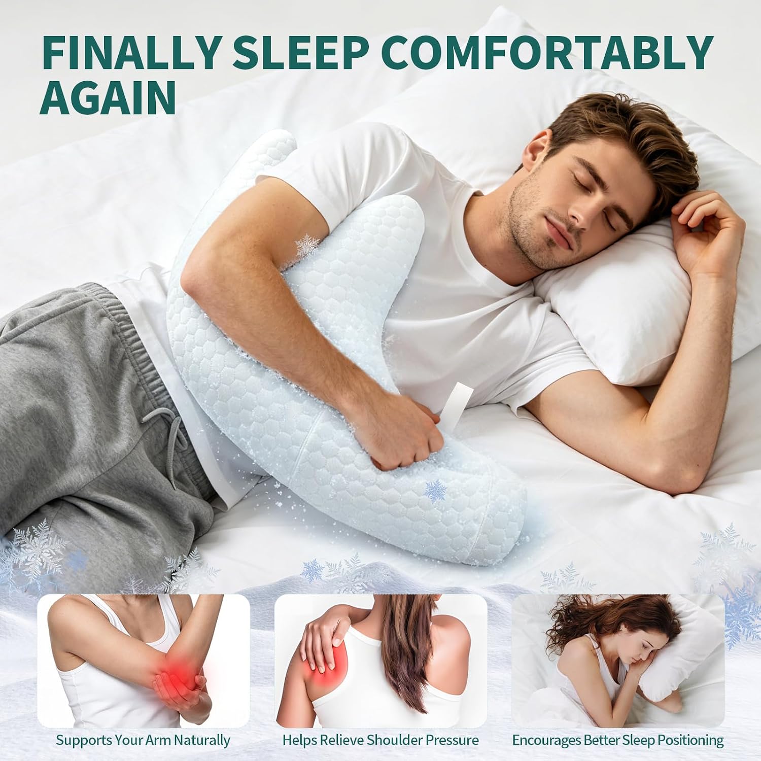 Shoulder Surgery Pillow, Y-Shaped Rotator Cuff Pillow for Side Sleepers | • Dual-Sided Cooling & Soft Fabric • Built-In Hand Pocket • Comfortable for Side Sleeping • Removable Washable Cover