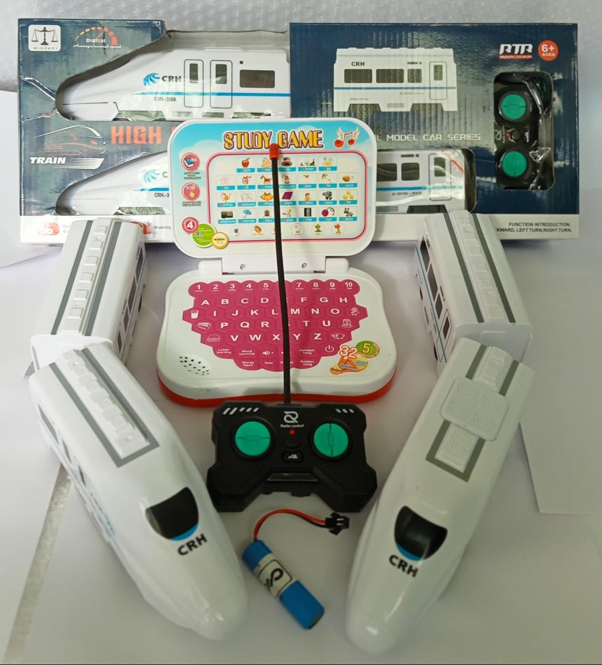 Kmc kidoz Latest Model Combo Train Set Accessories Battery Operated Rail, Remote Control Rail Vehicles & Mini Laptop Toy for Kids Learning Activity Alphabets, Numbers, Words, Animals