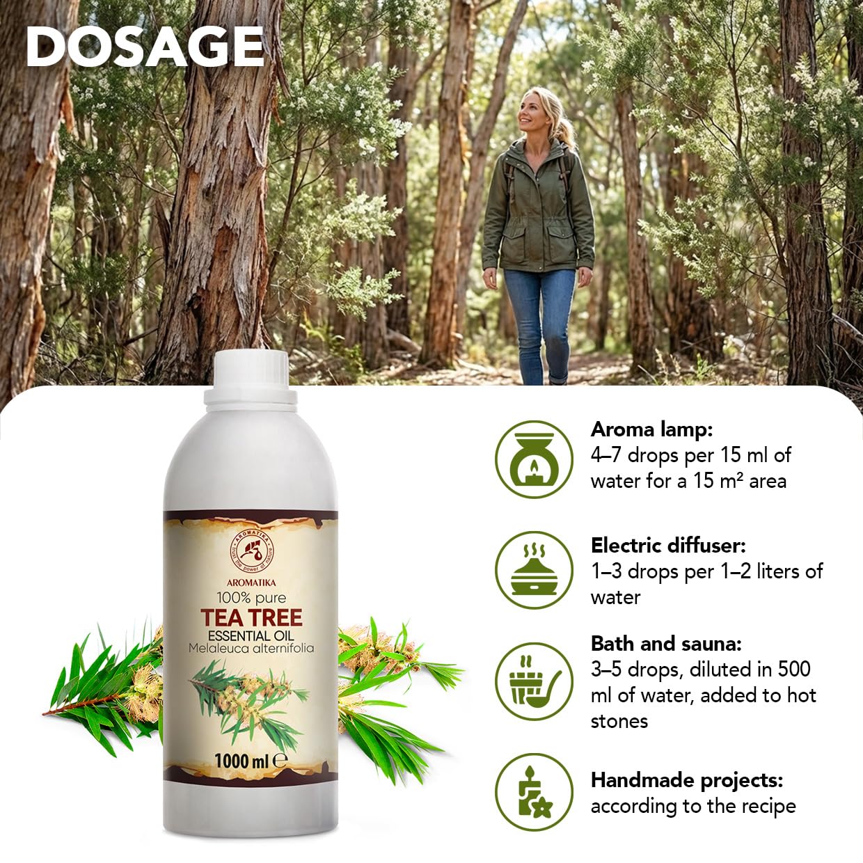 Olejek Eteryczny z Drzewa Herbacianego 1000 ml - Melaleuca Alternifolia - Olejek Aromatyczny do Dyfuzora - Aromaterapia - Świece Zapachowe - Mydła - Odświeżanie Powietrza