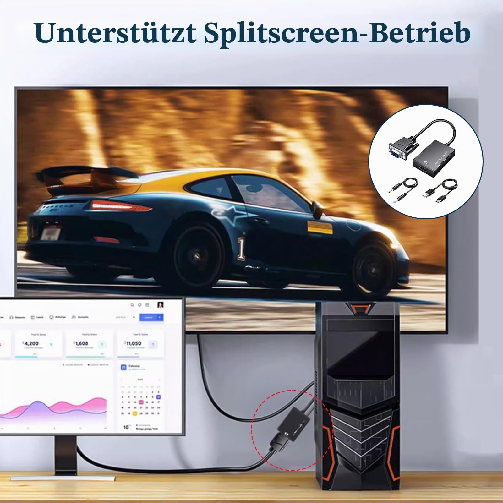 VGA auf HDMI Adapter mit Audio, 1080P VGA zu HDMI Konverter, Stecker zu Buchse mit 3,5mm Audiokabel & USB Ladekabel, Unidirektionales Kabel kompatibel mit Laptop PC Monitor Projektor TV Box HDTV