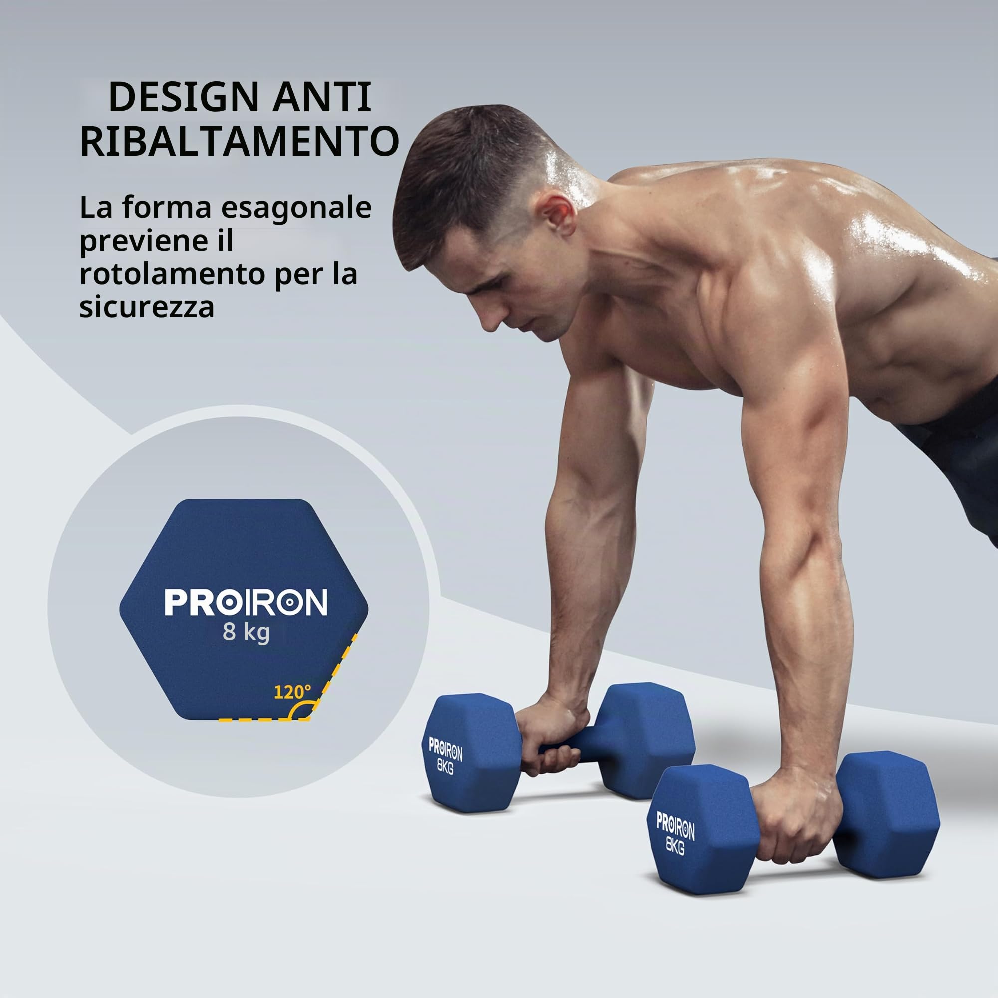PROIRON Pesi Palestra in Neoprene Esagonale, Set Manubri Palestra da 1 kg a 10 kg, Dumbbells Pesetti Manubrio in Casa Allenamento della Forza, Fitness