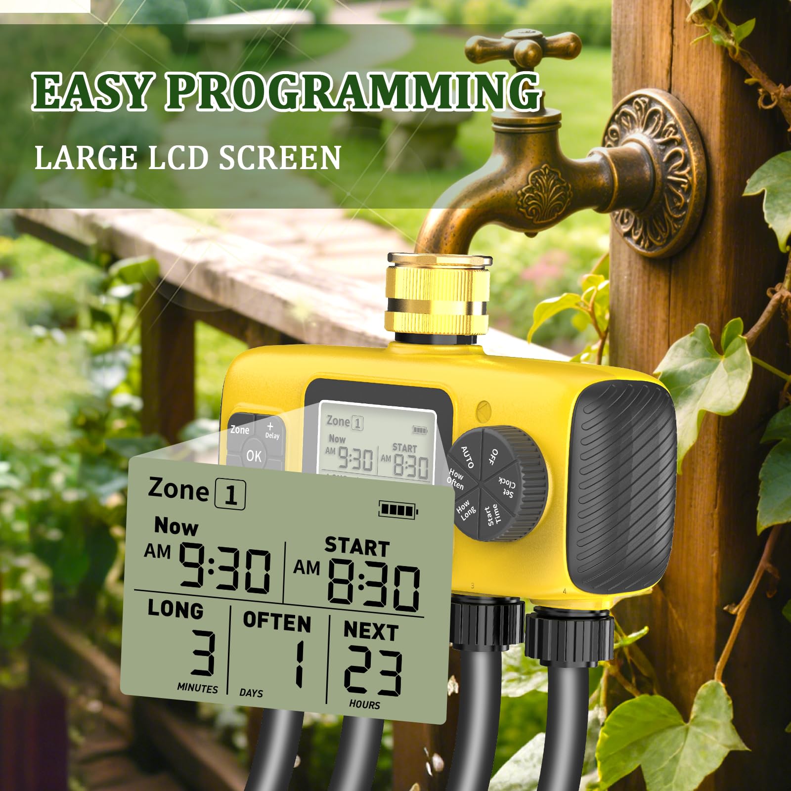 Programmateur Arrosage Automatique AVCE 4 Zone, 2025 Le Nouveau Minuteur Arrosage Automatique AVCE Écran LCD Bouton Manuel pour Un Réglage Facile Applicable de Arrosage Système pour Jardin