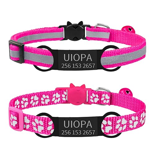 Uiopa 2 Pzs Collar Gato con Chapa Perro Grabada, Antiahogo con Cascabeles y Hebilla Seguro