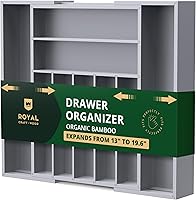 Vista 18 de ROYAL CRAFT WOOD Organizador de cajones de cocina de bambú de lujo, organizador de cubiertos, soporte para utensilios y bandeja de cubiertos