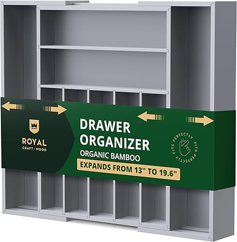 ROYAL CRAFT WOOD Organizador de cajones de cocina de bambú de lujo, organizador de cubiertos, soporte para utensilios y bandeja de cubiertos con