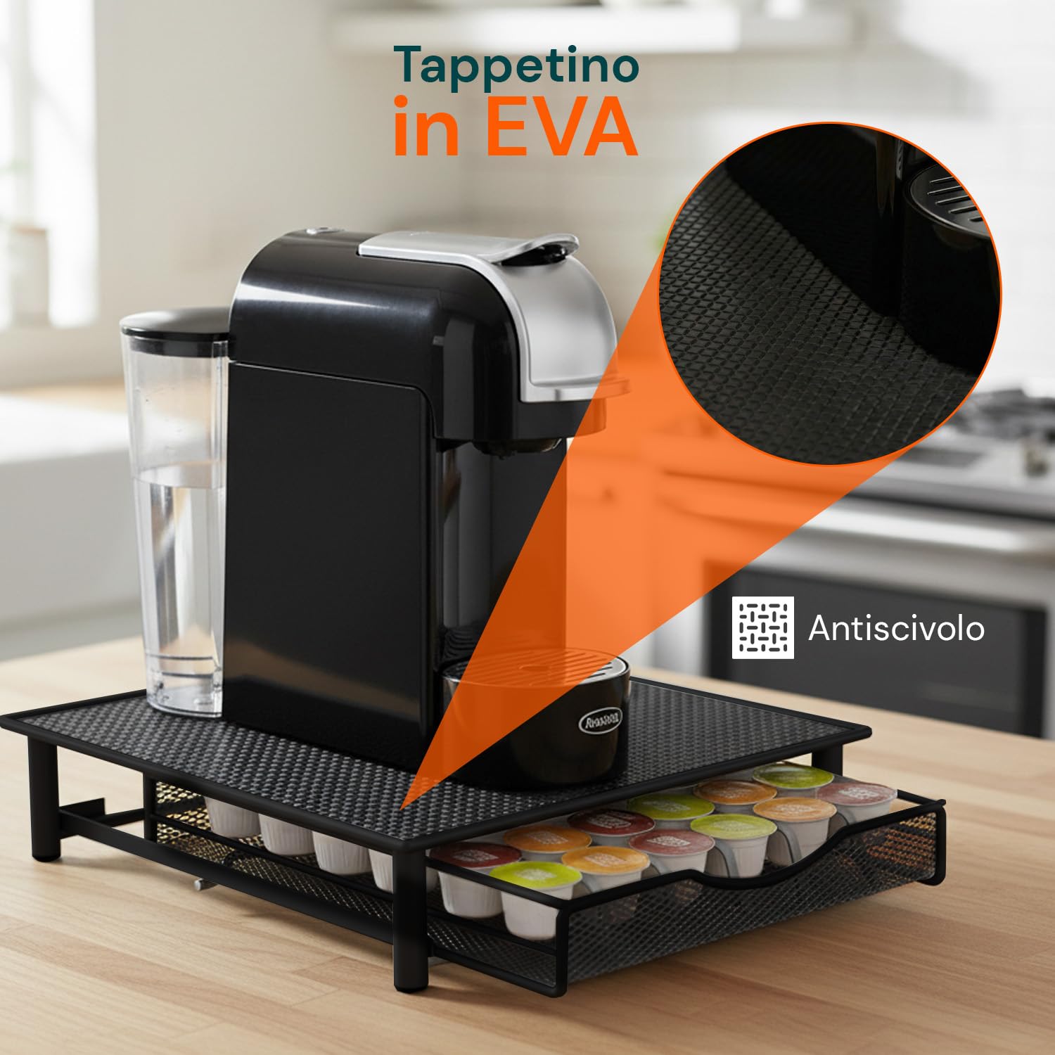Avilia - Porta Capsule in Acciaio Inox 36 Posti con Cassetto Estraibile per Capsule Ø54 mm, Supporto Salvaspazio per Macchina da Caffè, Design Moderno per Cucina e Ufficio