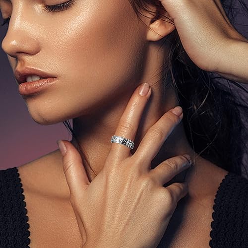 Miniatura 5 de MILACOLATO Anillo de plata de ley 925 para mujeres y hombres, chapado en platino, anillo de plata de ley para la ansiedad, anillo de cruz de flor,