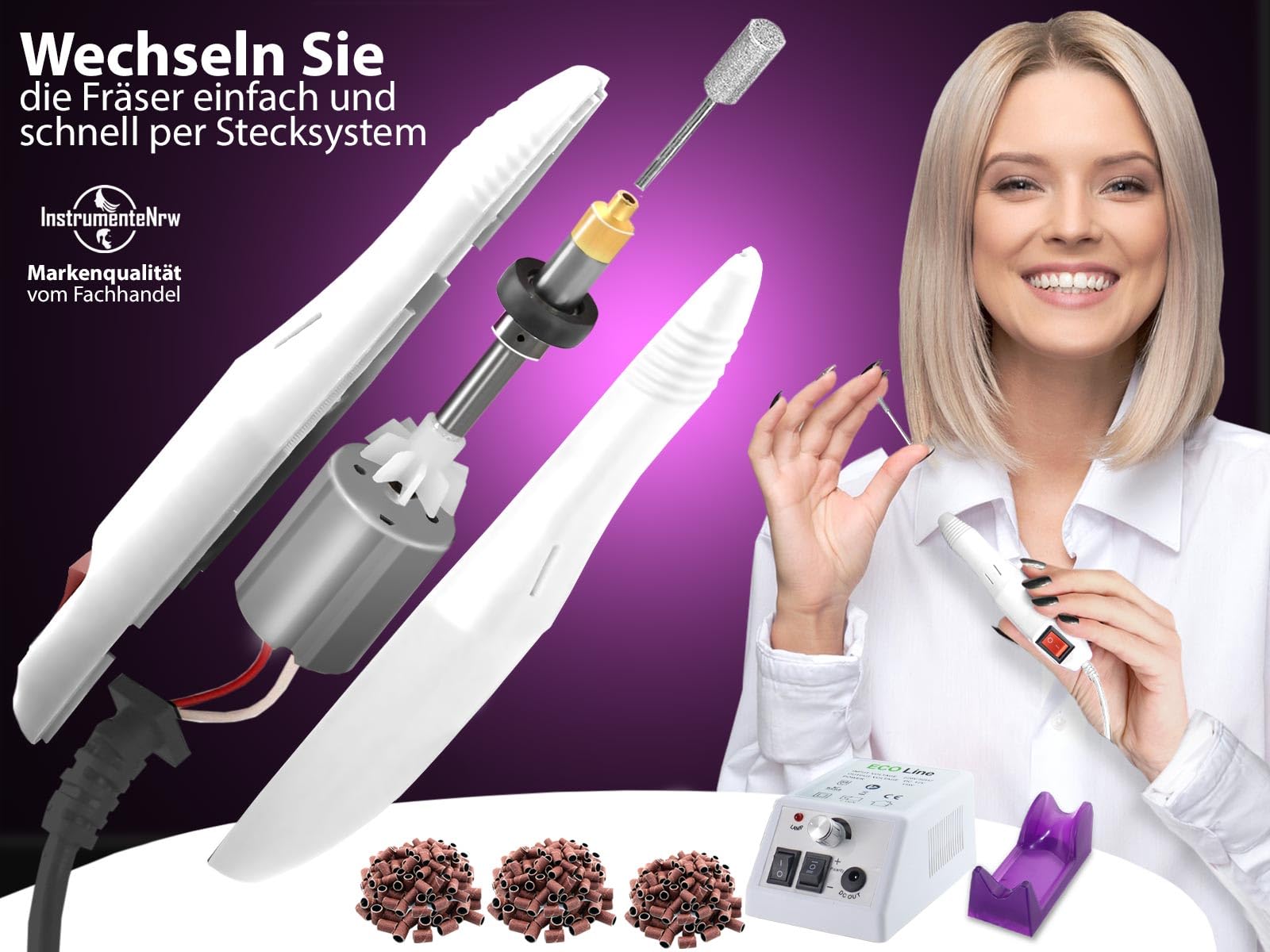 Hornhautentferner Set Schleifgerät, 150 Schleifhülsen und Diamantschleifer | Fußpflegegerät mit Pediküre Schleifer für die Hornhautentfernung