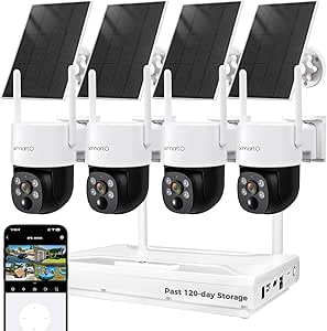 XMARTO 100% Wire-Free Solar PTZ Home Security Camera System Wireless, 4-Set 2K 4MP QHD CCTV Camera Kit with 4K 10CH Expandable WiFi NVR and Past 90-Day Video Storage, All-Weather Solar Charge asin的图片