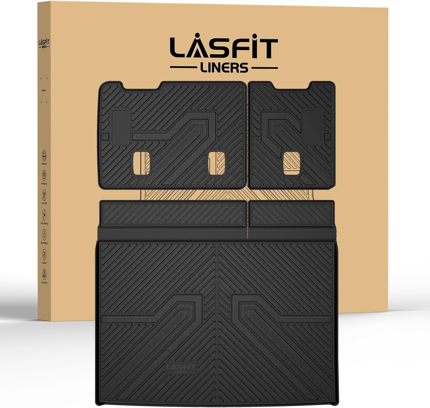 LASFIT Trunk Mat with Backrest Mat 2015-2020 for Chevrolet Chevy Suburban/GMC Yukon XL(Only Yukon XL, Not Fit Yukon)/Cadillac Escalade ESV(Only Escalade ESV, Not Fit Escalade), All Weather TPE Mat Fit for Suburban/Yukon XL/Escalade ESV 2015-2020 Cargo for Suburban/Yukon XL/Escalade ESV 2015-2020