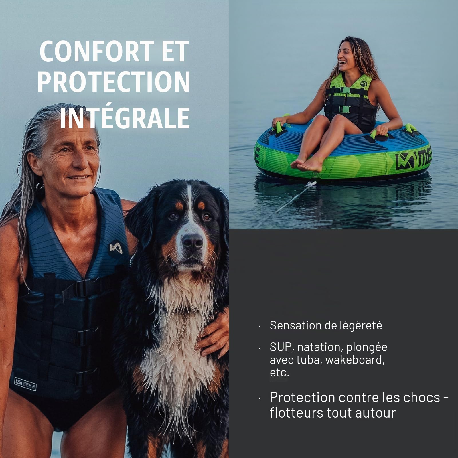 Mesle Gilet de Flottaison Adulte H210 50N Tailles 2XS - 4XL pour Sup, Kayak, Wakeboard