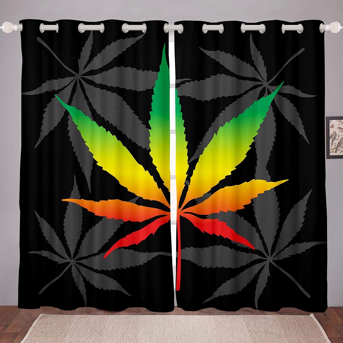 Tbrand Marijuana Leaf Curtains for Bedroom Living Room Marijuana Leaf Gradient Curtains for Kids Boys Girls Adults Marijuana Weed Windows Drapes Colorful Leaf Room Decoration,W46*L54 — image 1