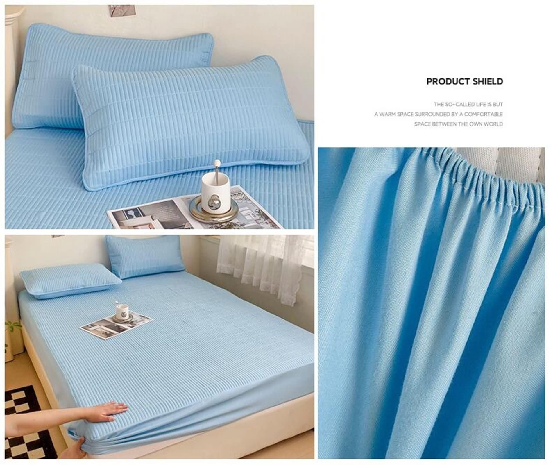 KnSam Drap-Housse 180x220cm - Bleu Bébé, Drap Housse Coton Matelassé, Protège Matelas Anti Pipi Confortable