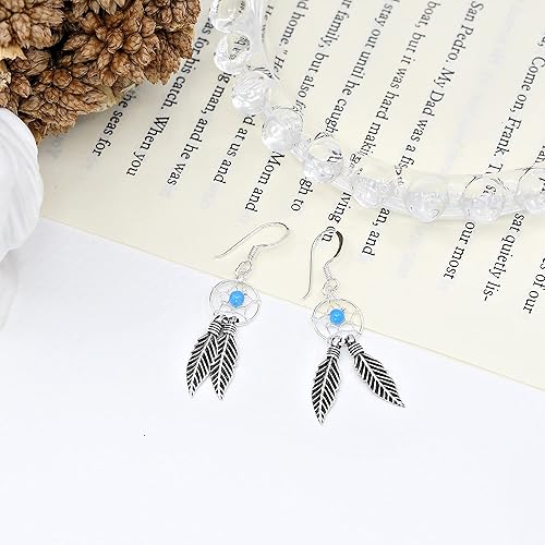 Miniatura 3 de AeraVida 925 Sterling Silver Dreamcatcher Dangle Earrings Handmade Boho Jewelry Tribal-Inspired Silver Drop Earrings with Polished Stone Accents