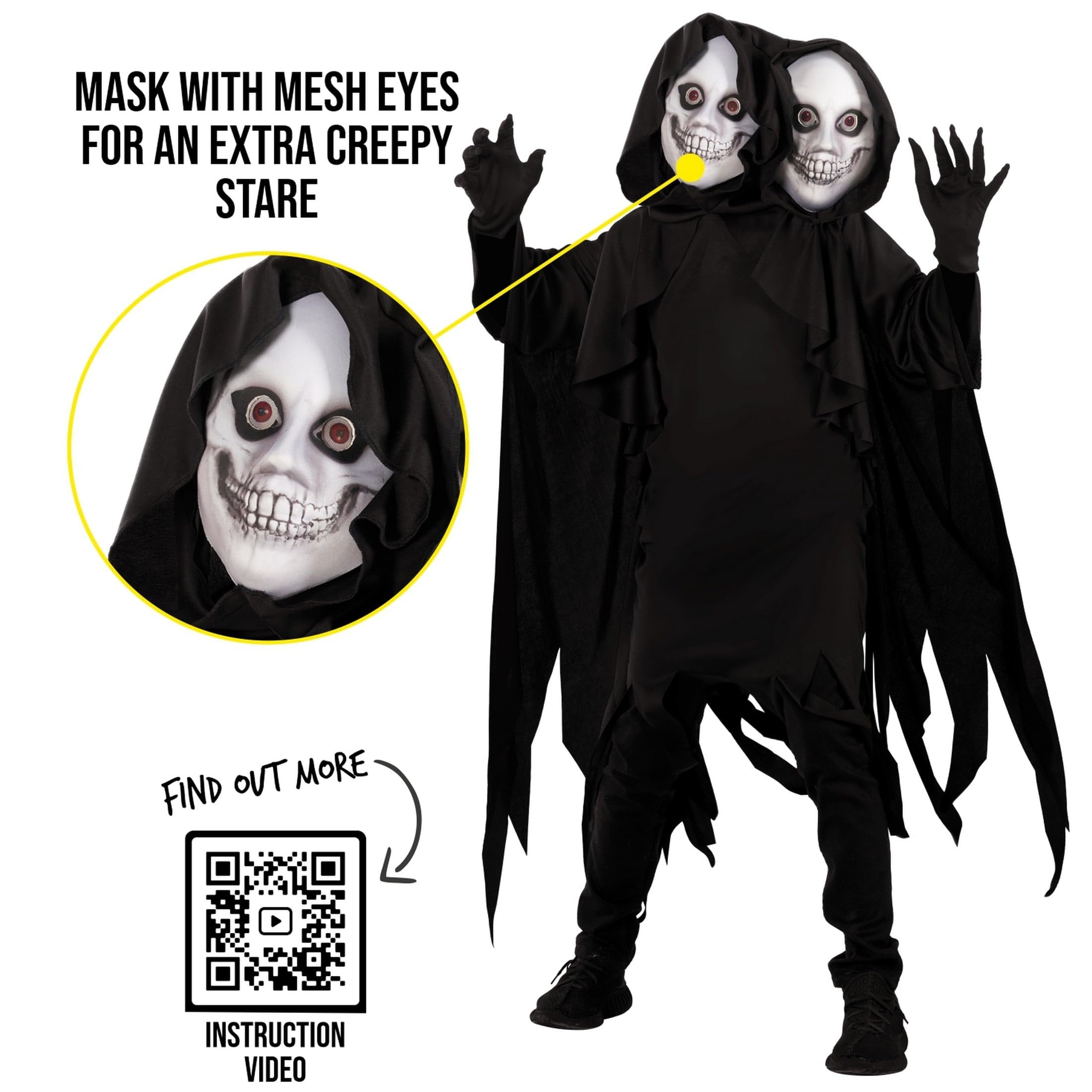 Morph Kinderkostüm Sensenmann, Gruseliges Halloween Outfit, Perfekt für Horror und Karneval