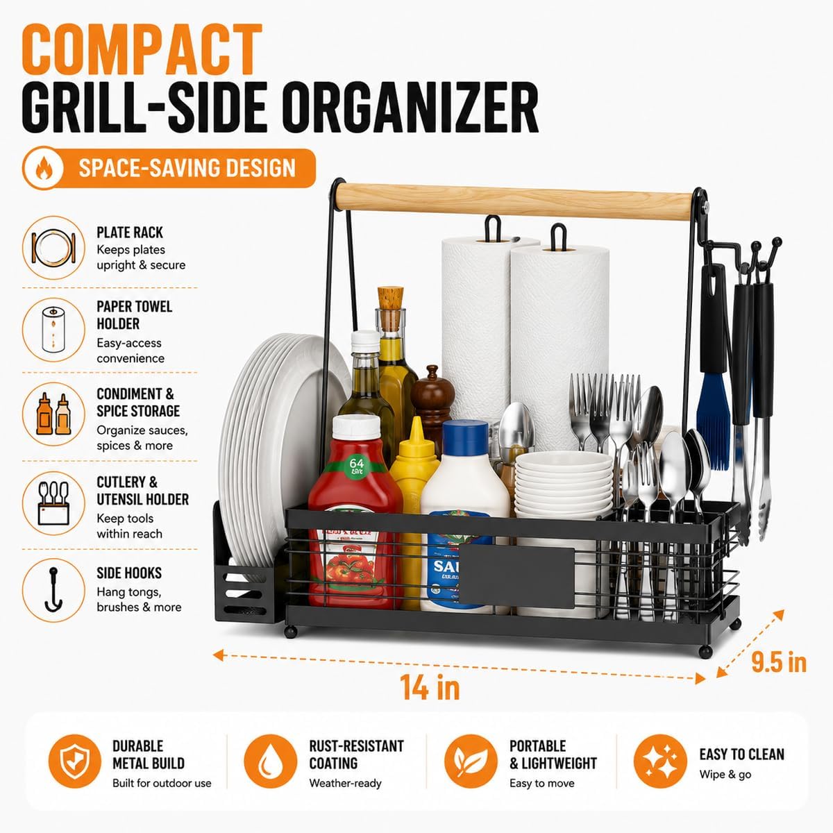 Portable BBQ Grill for TEC Cherokee FR 2012-2026, Multi Compartment Outdoor Grilling Organizer with Plate Rack, Paper Towel Holder & Tool Hooks for Camping,A image 2
