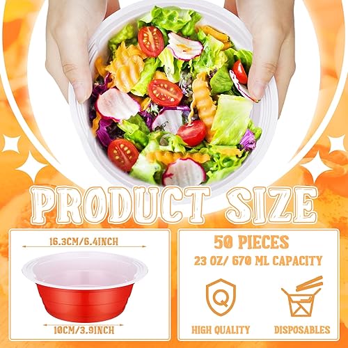 Miniatura 9 de Gejoy 50 cuencos de plástico desechables de 23 onzas para aperitivos, cuencos de plástico para ensaladas, tazones de postre para Halloween, Navidad,