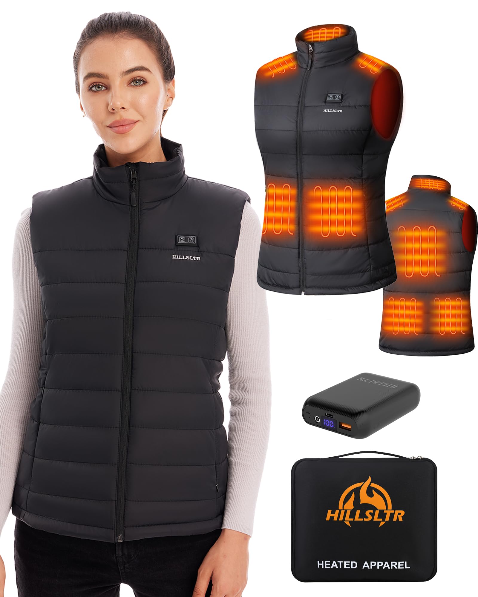 Chaleco calefactable, Chaleco Calefactable Mujer con Batería de 16000 mAh 3.7V, Chaleco Térmico con 8 Zonas de Calor, Chaleco Calefactable para Esquiar/Caminar al Aire Libre