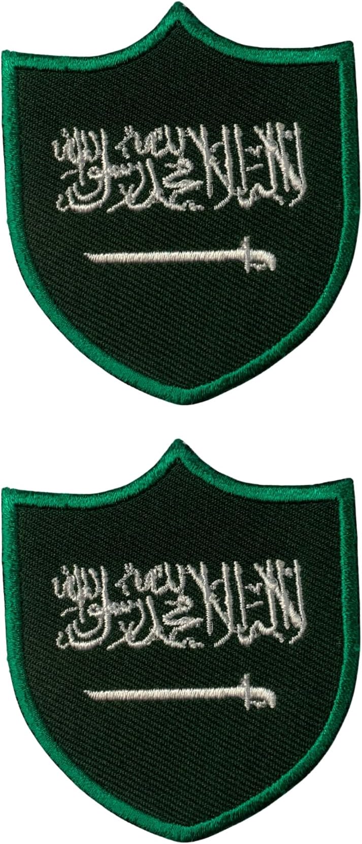 All Countries Shield Flag Patch Set of 2 – 6.3 x 5.5 cm Embroidered Iron/Sew On National Flag Badge for Travel, Jacket, Backpack, Hat, Clothes and DIY Crafts. (Saudi Arabia)