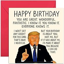 Funny Birthday Card for Women Men, Humorous President Birthday Gifts for Dad Husband Son Brother - Trump Design - Square, Blank Inside with Premium Envelope