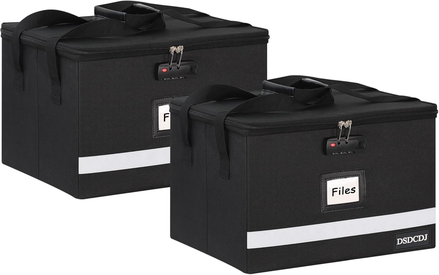 File Box with Lock 2 Pack - Portable File Box with Handle, Sturdy Important Document Organizer with Label, Slide, Reflective Strip for Hanging Letter/Legal Folder