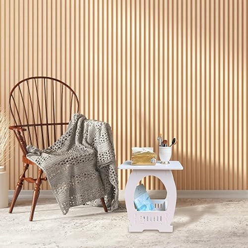 Miniatura 2 de Mesas de noche, mesita de noche blanca, mesa auxiliar moderna, mesa auxiliar pequeña con cesta de almacenamiento, mesas de café delgadas, mesita de