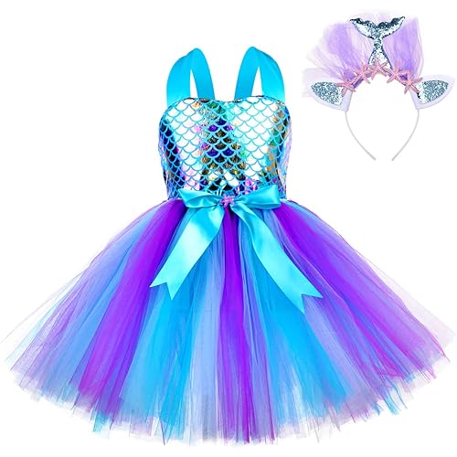 Jxstar Girls Mermaid Dresses Princess Tutu Dress Halloween Costume Birthday Party Outfits Gifts