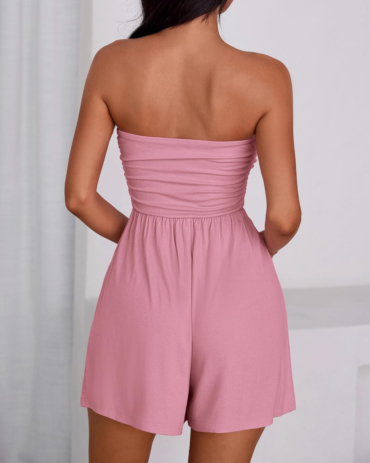 BTFBM Womens Romper 2026 Spring Summer Strapless Tube Tops Beach Vacation Clothes Boho Loose Shorts Jumpsuits Pockets - Image 3