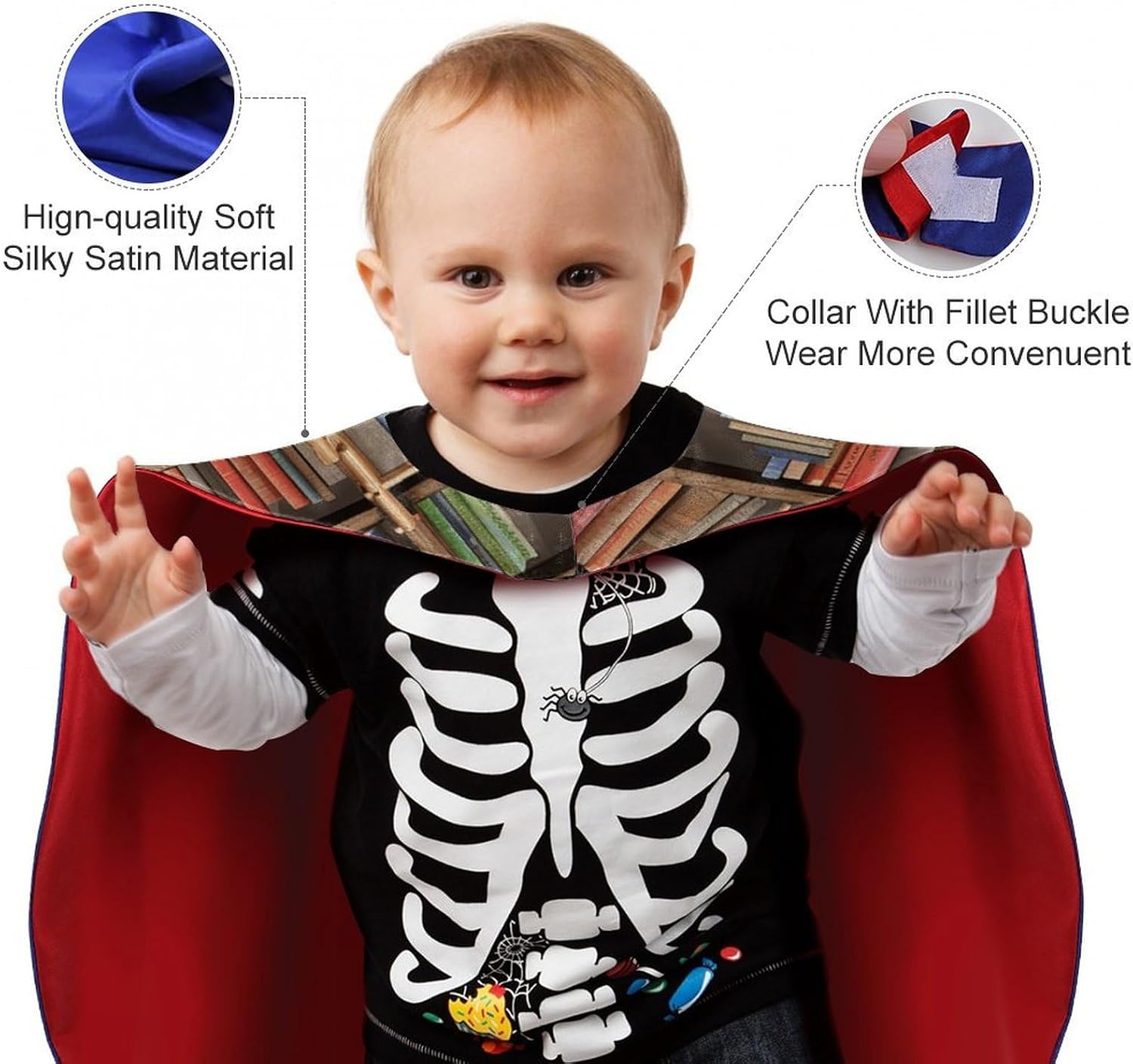 Halloween Funny Book Shelves Cloak Adults Reversible Blue & Red Medieval Cape for Cosplay Party Costume Dress Up