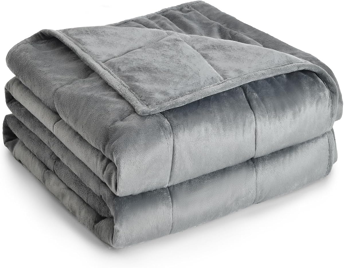 Manta ponderada tamaño doble 15 libras, 48 x 72 para adultos | Lavable en la lavadora; Tela suave y cálida con cuentas de vidrio; Manta Pesada para Calmarse y Dormir en la Cama; Gris